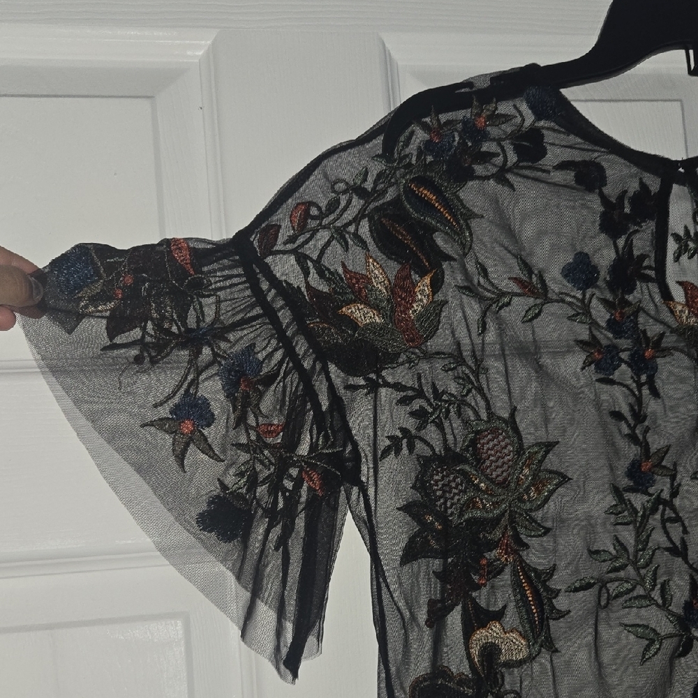 Dalia Collection Black Floral Embroidered Blouse - Picture 4 of 5